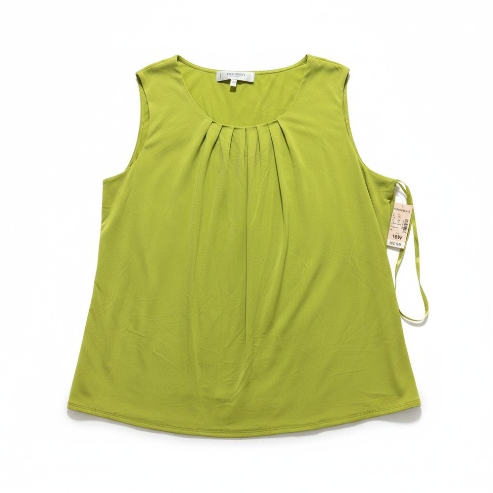 Jones Studio 16W Lime Green Sleeveless Pleated Neck Womens Tank Top Vintage NWT